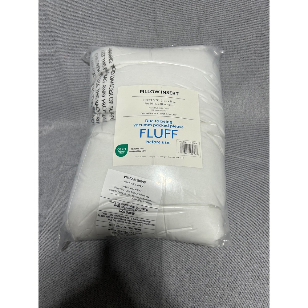 Eienjoy Square Pillow Insert 21x21 White Cotton Shell